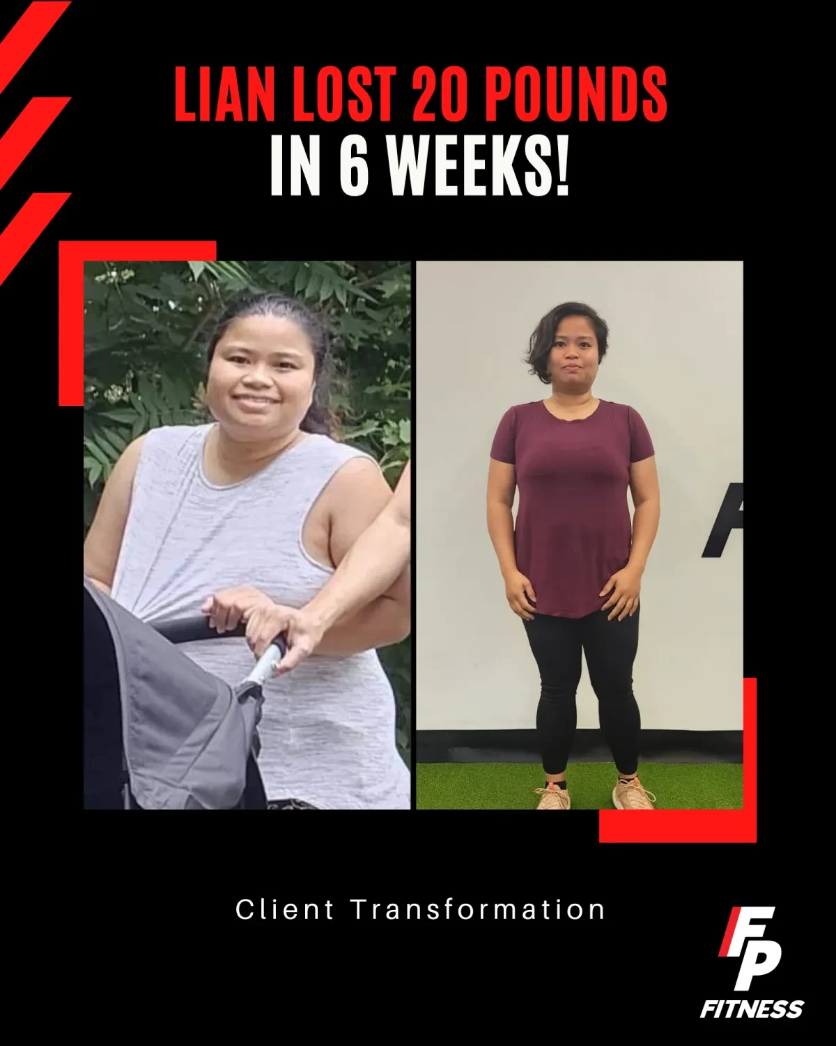 Lian's before-and-after transformation photo